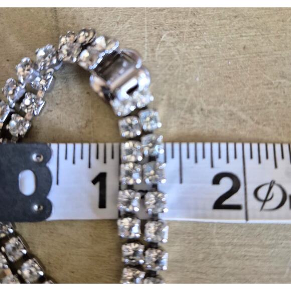 Vintage Rhinestone Silver Tone Double Strand Tennis Bracelet Signed Coro - Picture 8 of 10